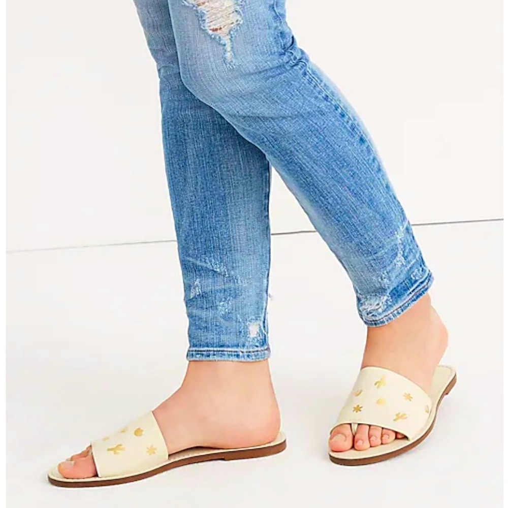 Madewell Boardwalk Post Cream Slide Sandals Gold Cactus Embossed‎ Leather Sz 6.5